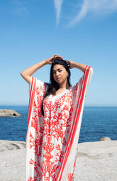 Red Coral 100% Silk Kaftan - Heidi Steck